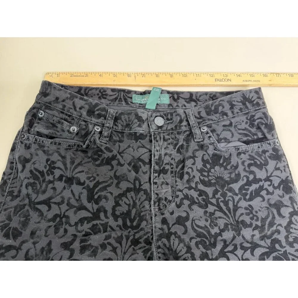 Lauren Ralph Lauren Sz 8 (Actual 30x30) Velvet Floral Pants Straight Stretch EUC - Picture 7 of 11